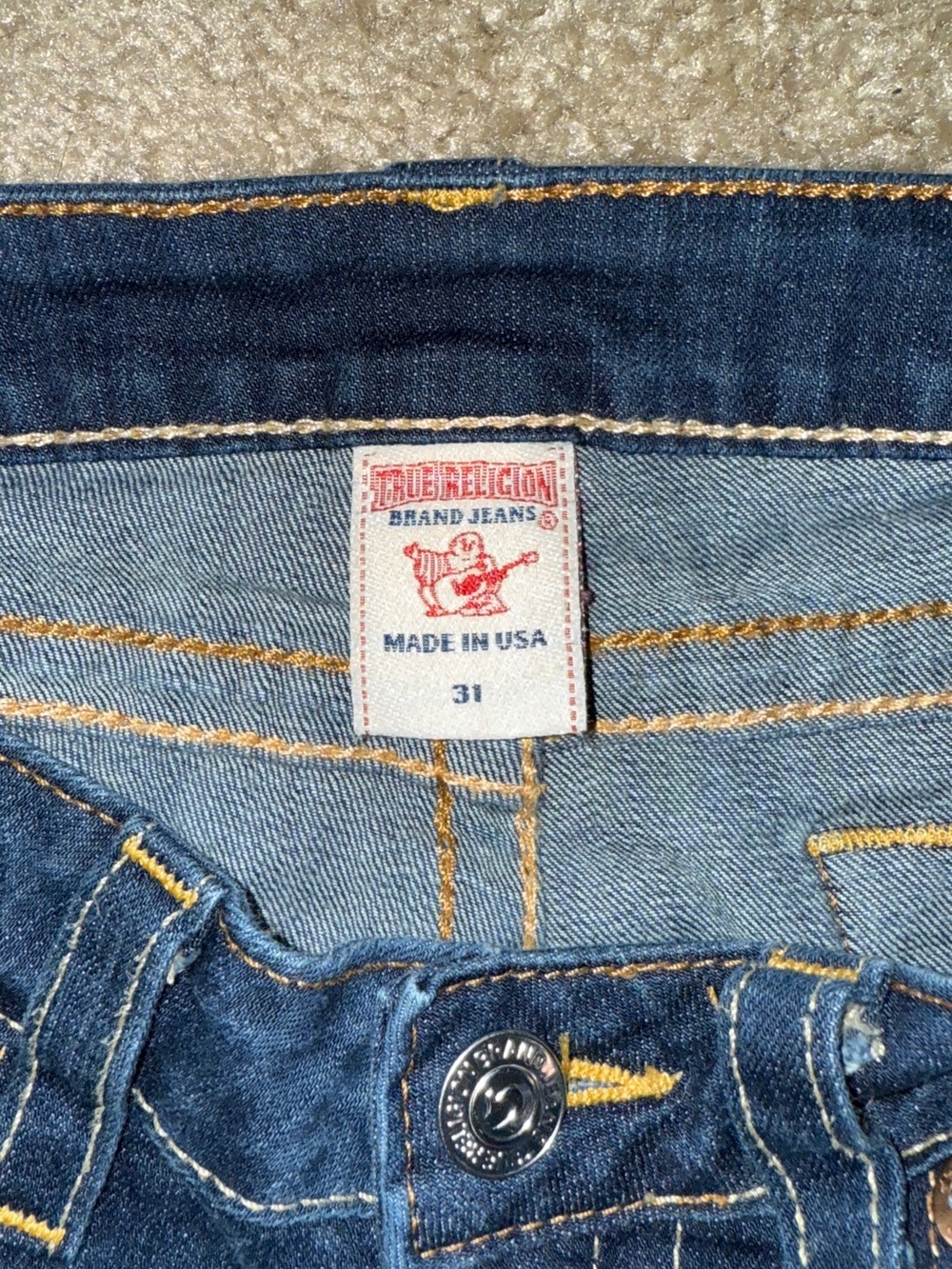 True Religion Jeans in Mid Blue with Gold Stitching - Picture 6 of 7